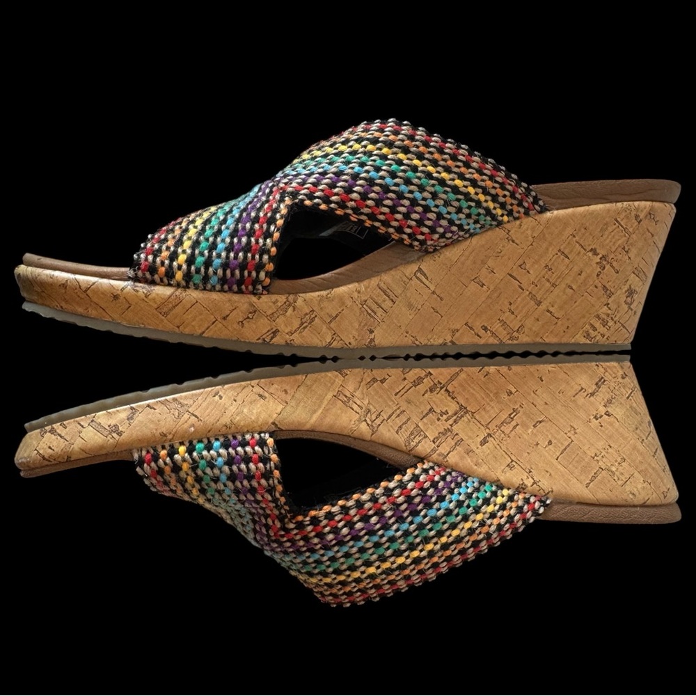 Skechers Wedge Luxe Foam Strap Slip On Comfort Rainbow Cork Sandals Size 8 - Picture 3 of 7